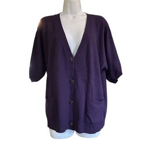 Talbots Womens Wool Angora Cashmere Blend Purple S/S Button Cardigan Sweater XL